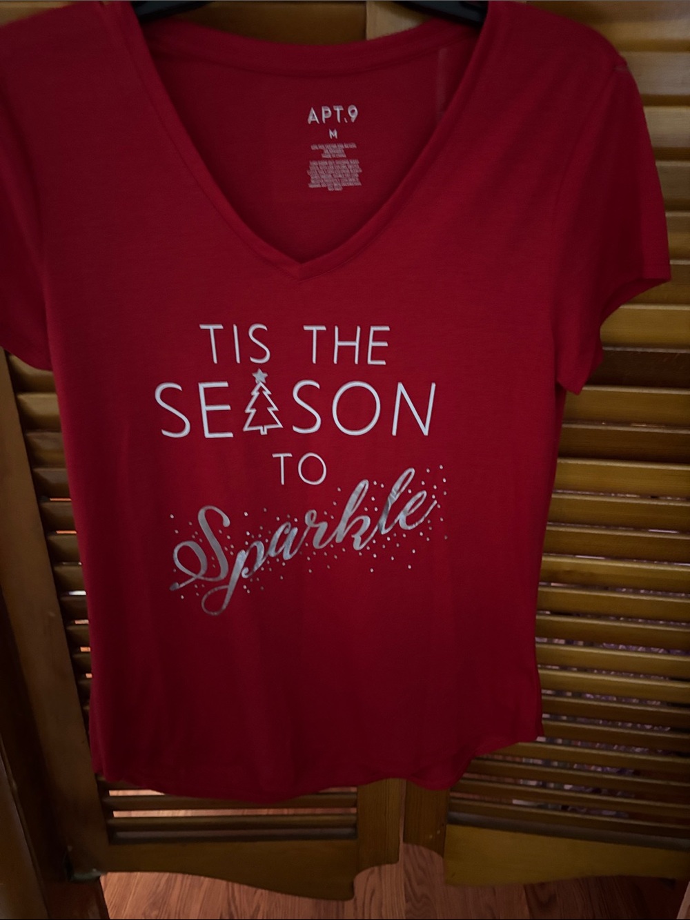 Apt. 9 Red V-Neck Holiday 'Tis the Season to Sparkle Tee